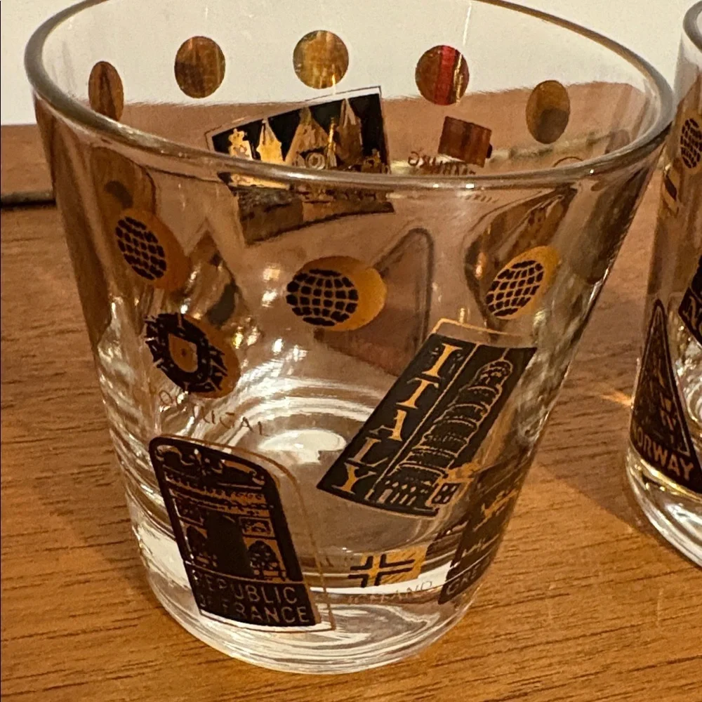 2 NATO Gold & Black Postage Stamp Design Rocks Glasses USA Italy Canada Norway